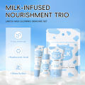 LAIKOU Milk Skincare Travel Set 3pcs Niacinamide Hyaluronic Acid Face Serum Eye Cream Face Cream Moisturizing Glowing Skin Care.
