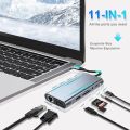 USB C HUB, USB C Adapter 11 in 1 Dongle with 4K HDMI, VGA, Type C PD, USB3.0, RJ45 Ethernet, SD/TF Card Reader, 3.5mm AUX, Docking Station Compatible.