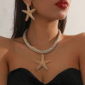 3 Pcs/set Simple Fashion Starfish Pendant Necklace Ocean Style Party Banquet Exaggerated Earrings Personalized Women Jewelry Set. 