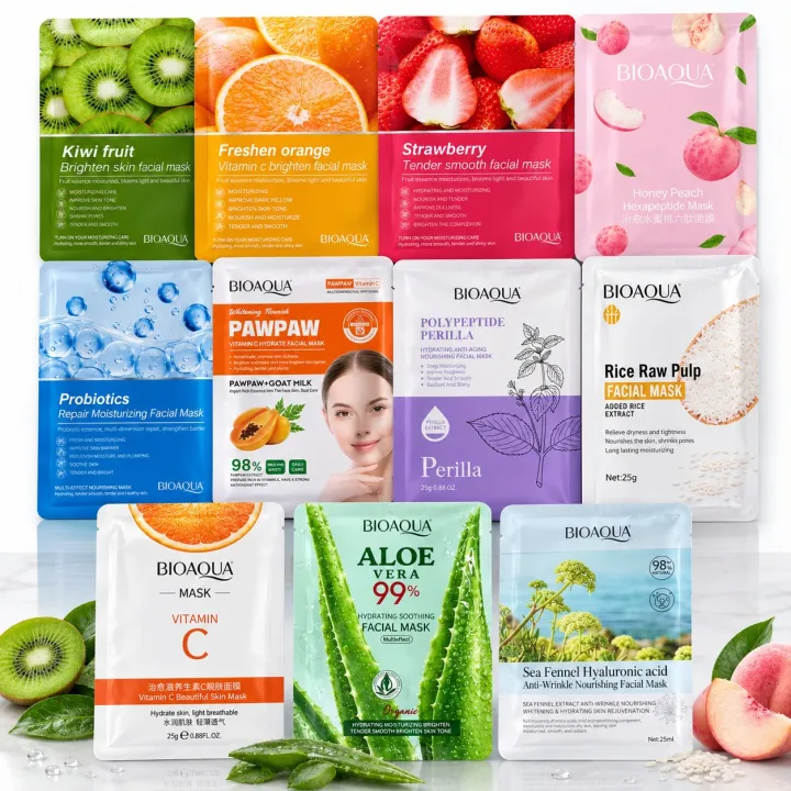 BIOAQUA%20Fruit%20Extract%20Facial%20Sheet%20Mask%20Moisturizing%20Brightening%20Hydrating%20Face%20Mask%20Set%20with%20Blueberry%20Green%20Tea%20Orange%20Strawberry%20Kiwi%20(Pack%20of%205)(Random)%20-%20Image%202