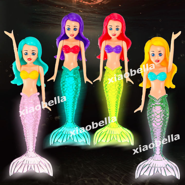 4pcs Mermaid Dive Toys Set Glow in the Dark Lights up Bath & Swimming Pool Outdoor Games for Toddlers Boys Girls Teens & Adults
