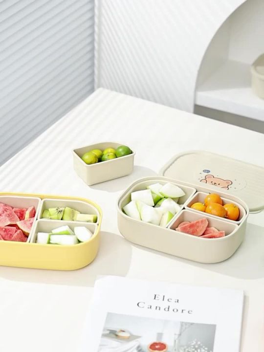 WORTHBUY 3 Grids Microwave Plastic Lunch Box Portable Detachable Fruit Bento Box Stackable Food Container For School Office