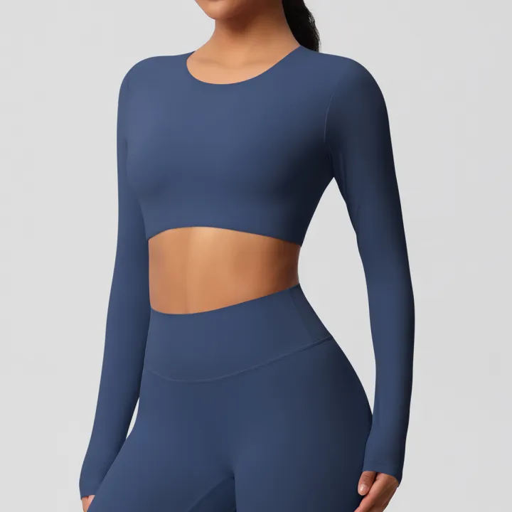 Yoga%20Shirts%20For%20Women%20Long%20Sleeve%20With%20Padded%20Fitness%20Running%20Gym%20Clothes%20Workout%20Dry%20Fit%20Breathable%20High%20Elastic%20Sports%20Top%20-%20Image%203