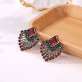 Ethnic Vintage Zircon Earrings Bohemia Fan-shaped Red Green Crystal Stud Earrings For Women New Earing Earings Jewelry Kolczyki. 