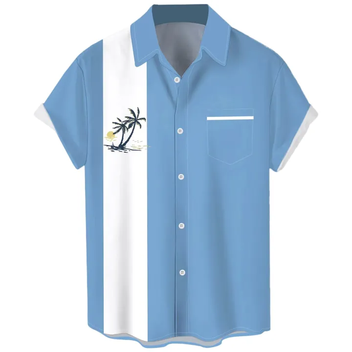 Summer Men'S Casual Shirt Coconut Print Short-Sleeved Shirt Ropa Hombre