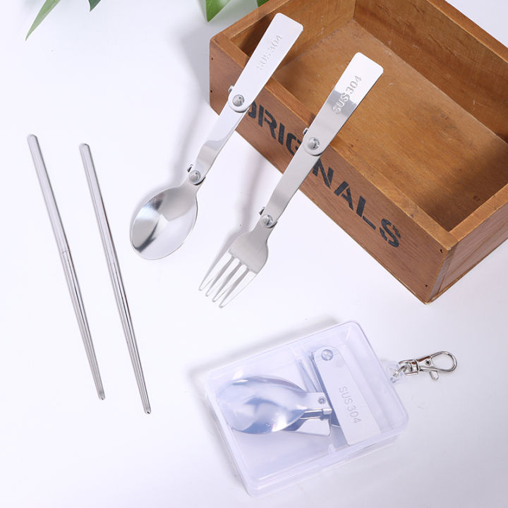 New%201Pc/3Pcs%20Portable%20Outdoor%20Cutleries%20Stainless%20Steel%20Spoon%20Fork%20Chopstick%20For%20Camping%20Travel%20School%20Use%20Folding%20Tablewares%20-%20Image%202