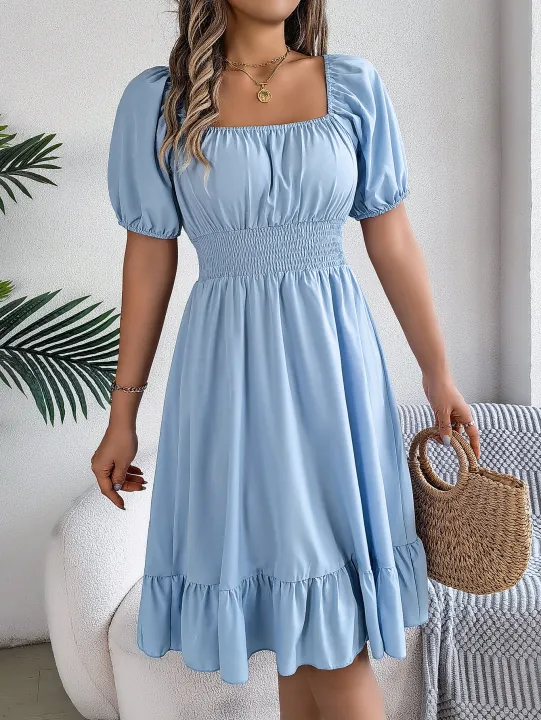 Spring%20Summer%20Elegant%20High%20Waisted%20Dress%20Square%20Neck%20Short%20Sleeved%20Ruffled%20Edge%20Long%20Dresses%202026%20Valentine's%20Day%20Woman%20Clothing%20-%20Image%204