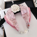 New Luxury Design Magnetic Pearls Button Silk Scarf Women Summer Neck Ornament silk Scarves Lady Shirt Sunscreen Decoration Gift. 