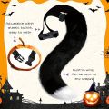 Role playing costume set with black and white stripes, furry tail, gloves and socks, acting props for Halloween.