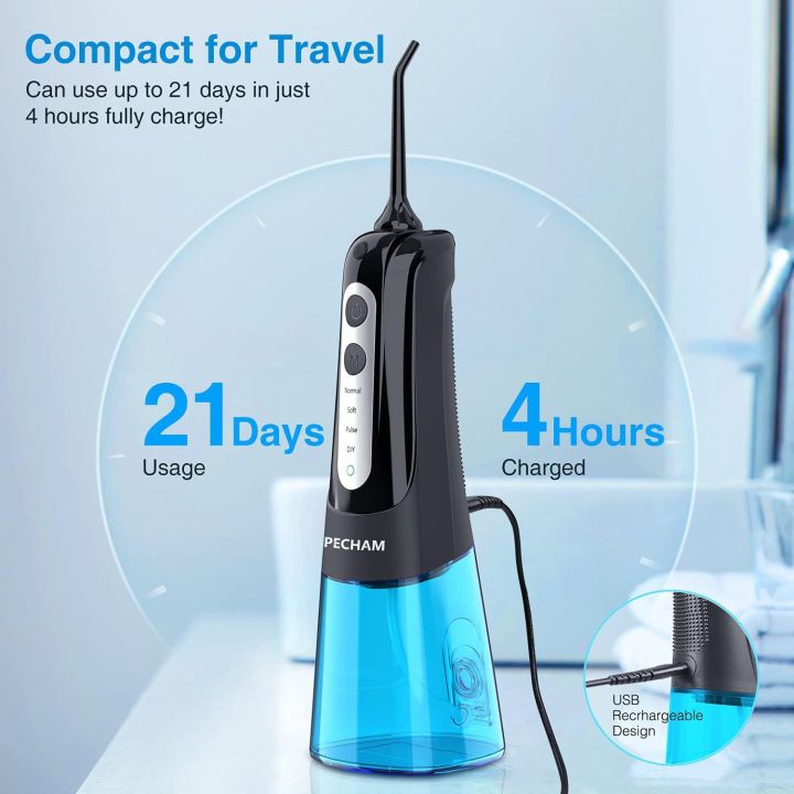 PECHAM%20Water%20Flosser%20Cordless%20Dental%20Pick%20for%20Teeth%20Clean,%20Professional%20Oral%20Irrigator%20DIY%204%20Modes%20IPX7%20Waterproof%20300ML%20Tank%20USB%20Rechargeable,%20Irrigate%20Jet%20for%20Plaque%20Removal%20Oral%20Gums%20Care%20-%20Image%205