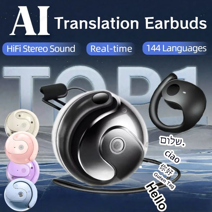 AI Real-time Language Translation Earphones Wireless BT 144 Languages Ear Hanging Headphone Translator for Travel Business