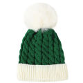 Unisex Winter Red And Green Patchwork Pompoms Knit Hat Christmas Hat For Women Men Christmas Gift. 