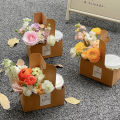 10pcs Portable Flower Gift Bag Kraft Paper Holder Coffee Flower Cake Dessert Packaging Box Photo Favor Drink Carrier With Handle.