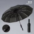 12 Ribs Windproof Strong Reinforced Automatic Folding Umbrella for Men, Large Buckle Handle, Double Bone Wind and Water Resistant.