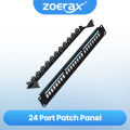 ZOERAX 24 Port Blank Patch Panel UTP/STP with Adjustable Rear Cable Management Bar for RJ45 CAT5e, CAT6, CAT6A, USB, HDMI. 