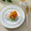10PCS Premium Plastic Heavy-Duty Disposable Gold Trim Plates 10.25" Dinner Party Plates and Disposable 7.5" Salad Plates. 