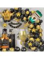 Luxury Birthday Party Decorations with Happy Birthday Banner in Gold Metallic, Black Gold Silver Confetti Balloons Supplies, Crown Beer Foil Balloons for 18th 21th 30th 40th 50th 60th Birthday Party. 