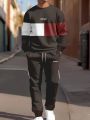 The new men's round-neck hoodie set for Spring and Autumn 2025 features a casual and comfortable 3D letter pattern print. 