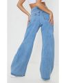 Women's Light Blue High Waist Wide Leg Jeans - Comfortable Baggy Fit. 