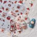 Cute Animals Bear Dog Cake Sweet Cherry Grid Bowknot Star Line Fruit Relief Self Adhesive Nail Art Stickers 5D Manicure Decals.