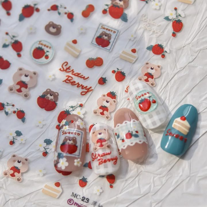 Cute%20Animals%20Bear%20Dog%20Cake%20Sweet%20Cherry%20Grid%20Bowknot%20Star%20Line%20Fruit%20Relief%20Self%20Adhesive%20Nail%20Art%20Stickers%205D%20Manicure%20Decals%20-%20Image%203