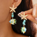 Colorful Fish Starfish Drop Earrings for Women Bohemian Ceramic Stone Earrings Cartoon Marine Life Series Party Ear Jewelry F.