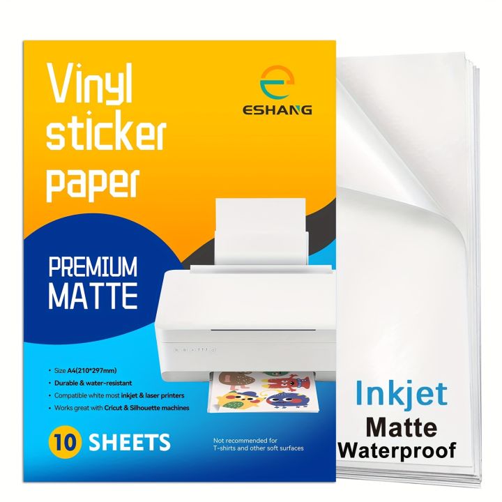 ESHANG A4 10 Sheets Premium Printable Vinyl Sticker Paper for Inkjet ...