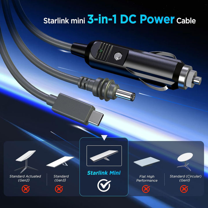 EDUP%20%20SK0101-3M%20Starlink%20Mini%20100W%20Cable%203-in-1%20Power%20Cable%20for%20Choice%203M%20/%205M%20Car%20Charger+DC%20Cable+Type-C%20TO%20DC%20-%20Image%202