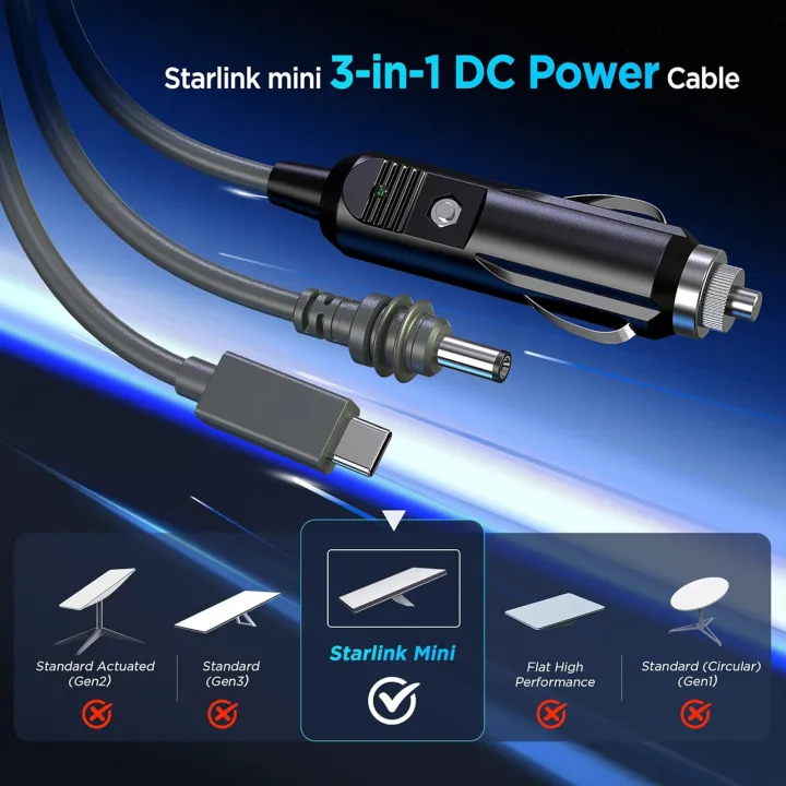 EDUP%20%20SK0101-3M%20Starlink%20Mini%20100W%20Cable%203-in-1%20Power%20Cable%20for%20Choice%203M%20/%205M%20Car%20Charger+DC%20Cable+Type-C%20TO%20DC%20-%20Image%202