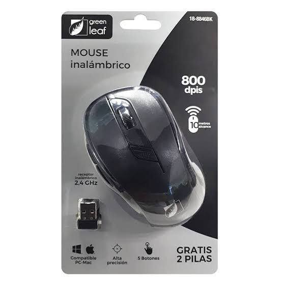 Green Leaf Wireless Mouse 2.4 GHz 5-Button Wireless Mouse 18-8846BK Without batteries