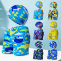 F5 cute cartoon children's swimming trunks + hat. 