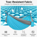 Camping hammock is a portable hammock with tree ties and carry on bags, essential camping equipment. 