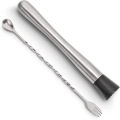 LMETJMA 10 Inch Stainless Steel Cocktail Muddler and Mixing Spoon Professional Bar Cocktail Muddler Set for Mojitos JT201. 