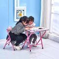 simple folding table and chair, baby cartoon portable activity table, study table, steel frame, children room, playroom furniture, Multicolor. 