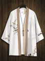 RANMARU KIMONO Men's Summer Short-sleeved Printed Shirt Shirt Fashion National Trend Harajuku Retro Cardigan and Clothing.