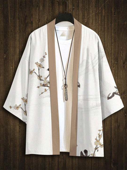 RANMARU KIMONO Men's Summer Short-sleeved Printed Shirt Shirt Fashion National Trend Harajuku Retro Cardigan and Clothing