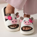 Cute Cow Thick Bottom Linen Slippers Women 2024 Winter Comfort Home Cotton Slippers Woman Flat Heels Non Slip Indoor Shoes Slide. 