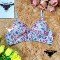 Blue Dot Printed Soft Comfortable Non Padded Wireless Foam Bra for Women and Girls.