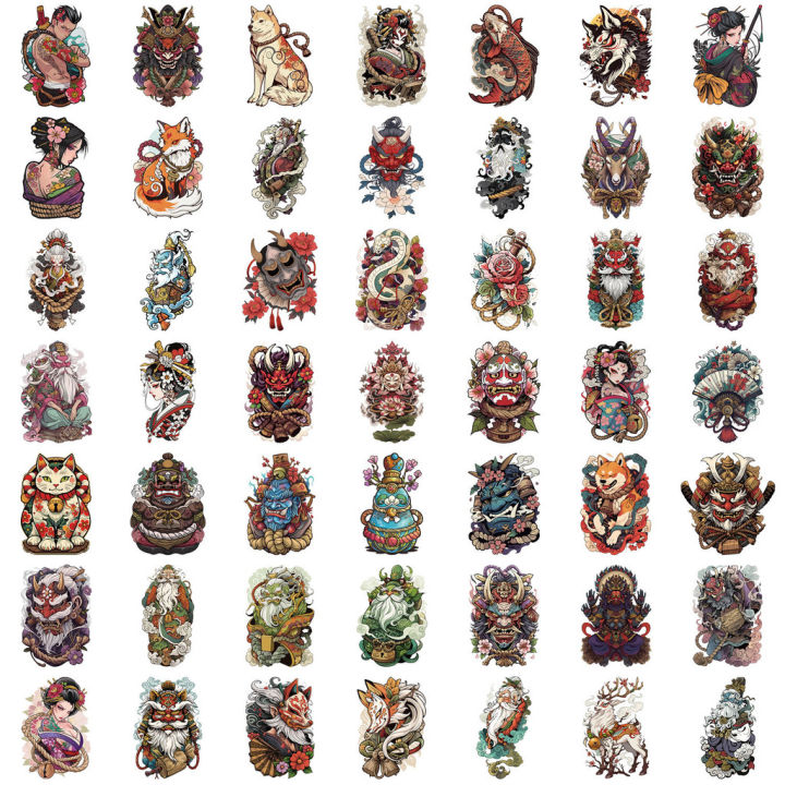 50pcs%20Transparent%20Japanese%20Tattoo%20Art%20Stickers%20-%20Waterproof%20PET%20Decals%20for%20Scrapbooking,%20Guitar%20&%20Laptop%20Decoration%20-%20Image%205