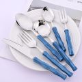 1Pc Green Imitation Bamboo Handle Knife Fork Spoon Dinnerware Cutlery Set  Kitchen Flatware 304 Stainless Steel Tableware Set. 