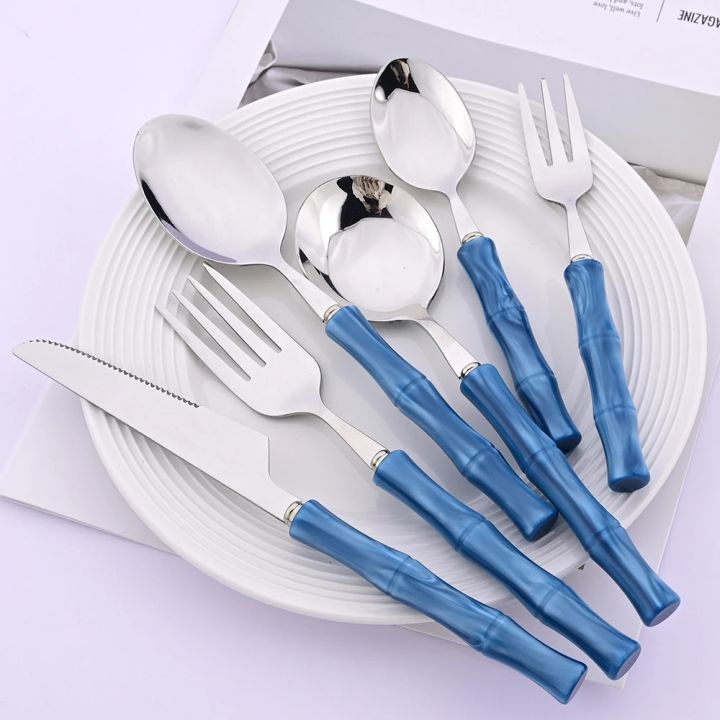 1Pc%20Green%20Imitation%20Bamboo%20Handle%20Knife%20Fork%20Spoon%20Dinnerware%20Cutlery%20Set%20%20Kitchen%20Flatware%20304%20Stainless%20Steel%20Tableware%20Set%20-%20Image%206
