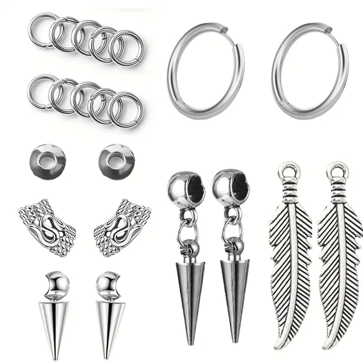 1pair%20Simple%20Punk%20Style%20Stainless%20Steel%20Viking%20Round%20Circle%20Cone%20Feather%20Totem%20Huggie%20Hoop%20Earrings%20for%20Men%20Women%20Ear%20Jewelry%20-%20Image%206