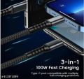 Transparent Luminous Super Fast Charging 3-in-1 Data Cable, 3-in-1 Super Fast Charging Cable, for lighting cable, Android, Type-C Devices (1pcs). 