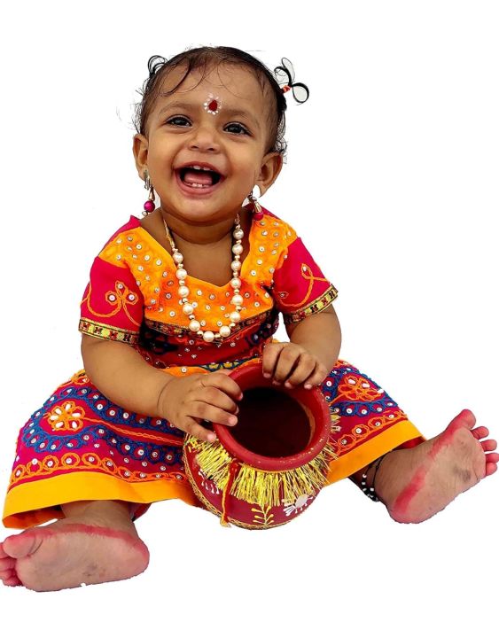 Radha%20Dress%20For%20Girls%20Krishna%20Janmashtami%200-10%20years%203pcs%20Set%20Multicolour%20-%20Image%202