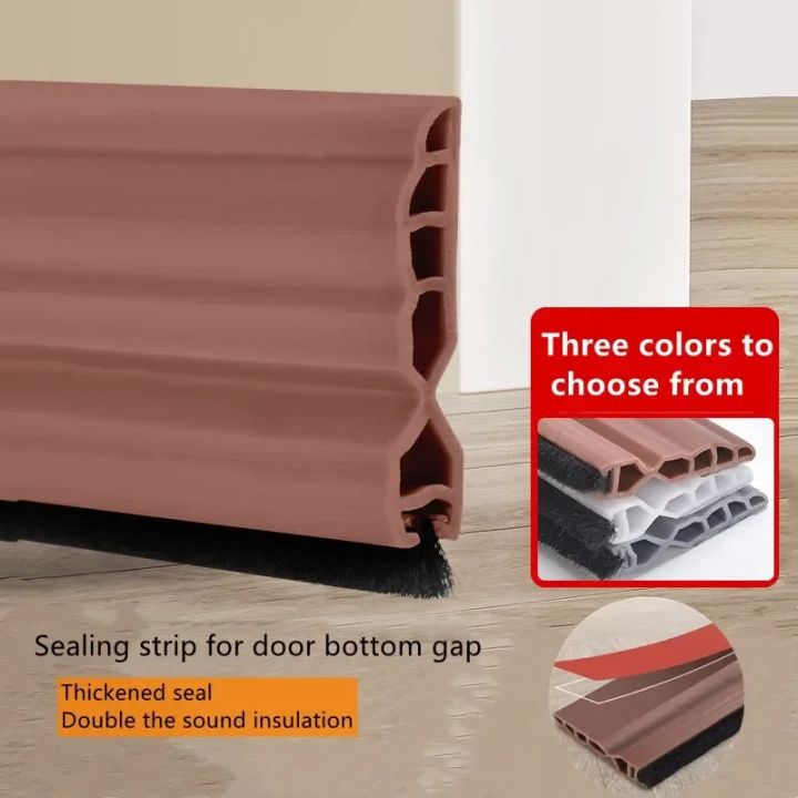 1M Silicone Door Bottom Seal Strip With Brush Weatherstrip Under Door Draft Stopper Anti-Cold Soundproof Windproof Gap Blocker