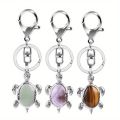 Sea Turtle Natural Crystal Stone Keychain Gemstone Chakra Keyring Natural Gemstone Cute Sea Turtle Keyring Energy Stone Keychain. 