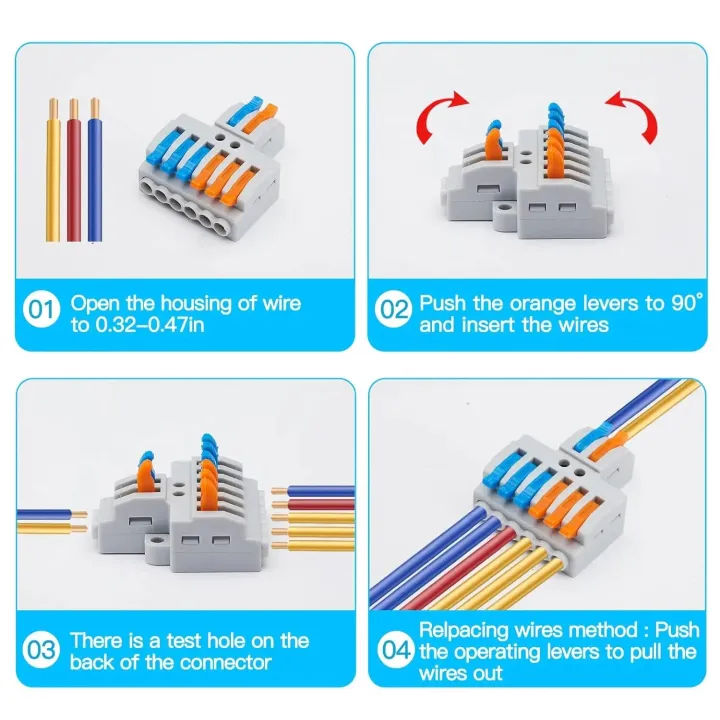 14pcs%20Electrical%20Wire%20Compact%20Quick%20Connect%20Connectors,%20Lever%20Wire%20Nut%20Connector%20Terminal%20Assortment%20for%2028-12%20AWG,%202%20in%204%20Out%20-%20Image%203