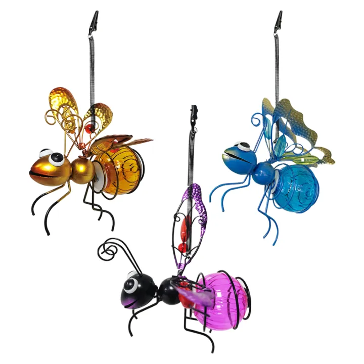 Solar Iron Insect Statue with LED Fairy Light Waterproof Metal LED ...