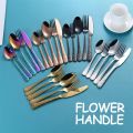 High Quality Cutlery Set Handle Exquisite carving Stainless Steel Golden Tableware Knife Fork Spoon Flatware Set Silverware Set. 