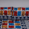 King Size Premium Bed Sheet 88" x 98" with 2 Pillow Covers | Multicolor & Shaped Motif Print on Blue. 